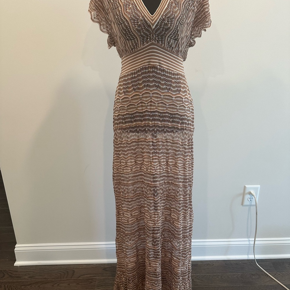 Arden B Tan and Brown V-Neck Gown